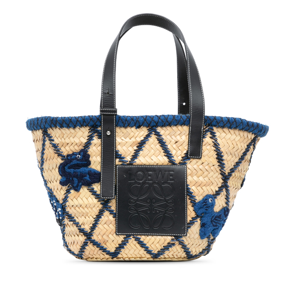 LOEWE Handbags - Pre-Loved LOEWE Medium Raffia Animal Embroidered Basket Bag